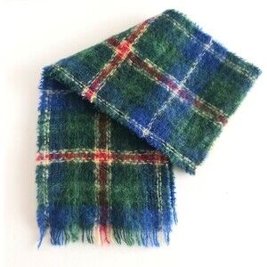 Vtg Bonda Textiles Nova Scotia Tartan Plaid Scarf Blue Green Wool Made Scotland